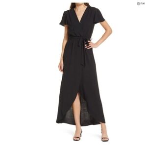 FRAICHE BY J Faux Wrap High Low Maxi Dress Black Size S NWOT